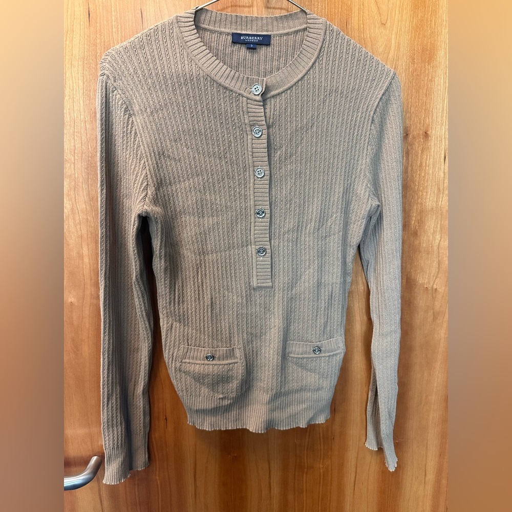Burberry Beige Ribbed Knit sweater with silver buttons. Size 2. - Picture 2 of 7